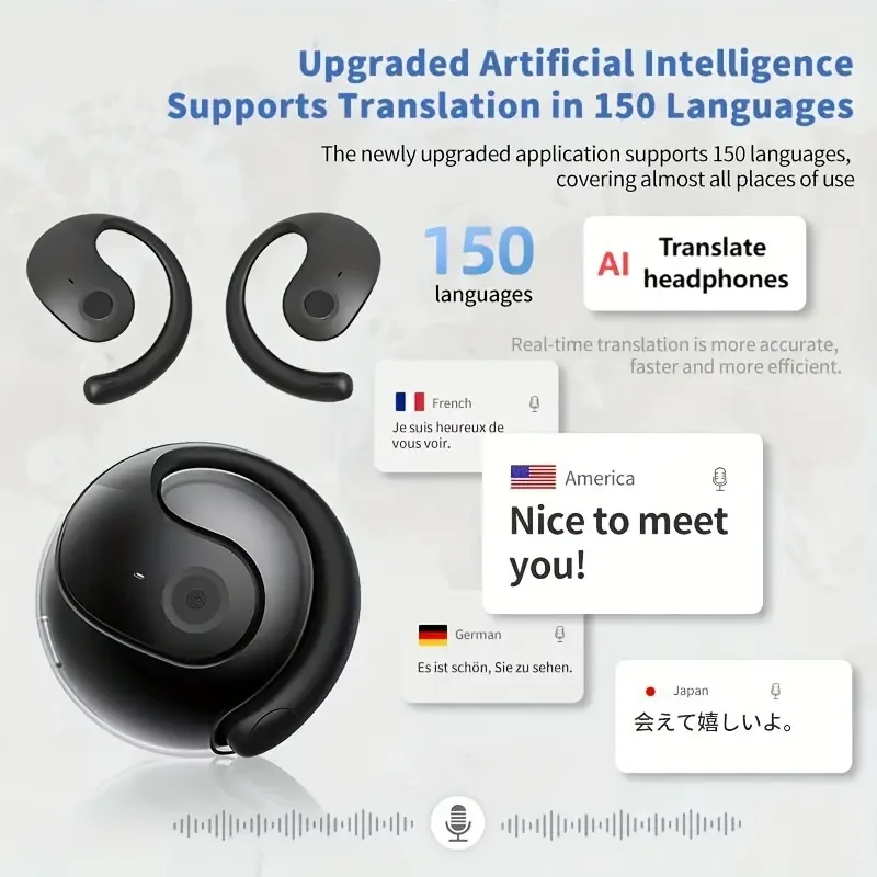 New Xiaoyejue AI Translation Wireless Hanging Headset - Multi-language Support, Intelligent Dual Microphone Mute, Touch Operation, Compatible with Mobile Phones, Very Suitable for Travel, Socializing, Studying, Sports - Adult Movies and Game Themes