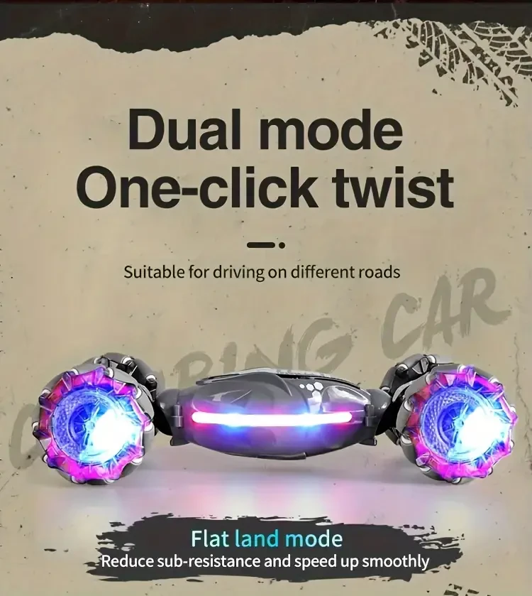 TurboDrift 4WD Gesture Controlled RC Car  Dual-Side Rotating Off-Road Vehicle with LED Lights & Music