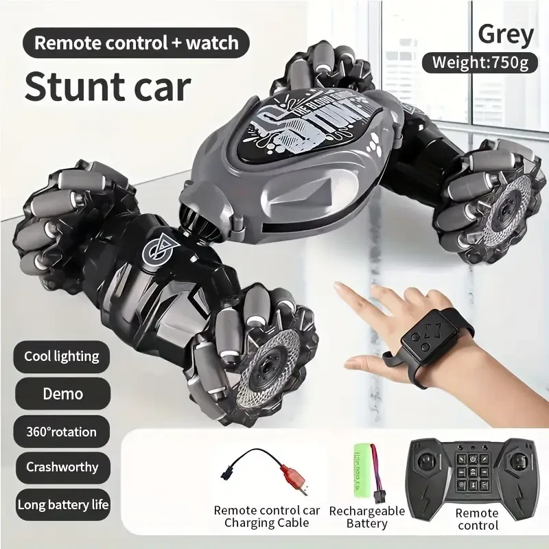 TurboDrift 4WD Gesture Controlled RC Car  Dual-Side Rotating Off-Road Vehicle with LED Lights & Music