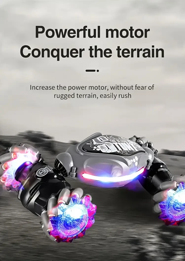 TurboDrift 4WD Gesture Controlled RC Car  Dual-Side Rotating Off-Road Vehicle with LED Lights & Music