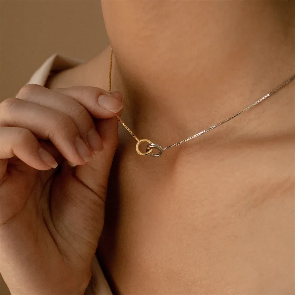 Titanium Steel High Color Retention Eternal Ring Asymmetric Stitching Necklace