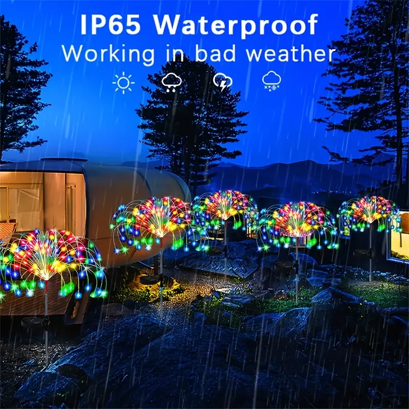 Solar Firework Lights - Adjustable 8 Lighting Modes for Yard and Festive Decor
