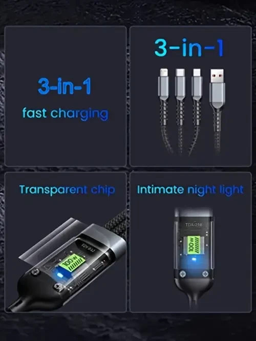 OLISHEN 100W 3-in-1 Fast Charging Cable