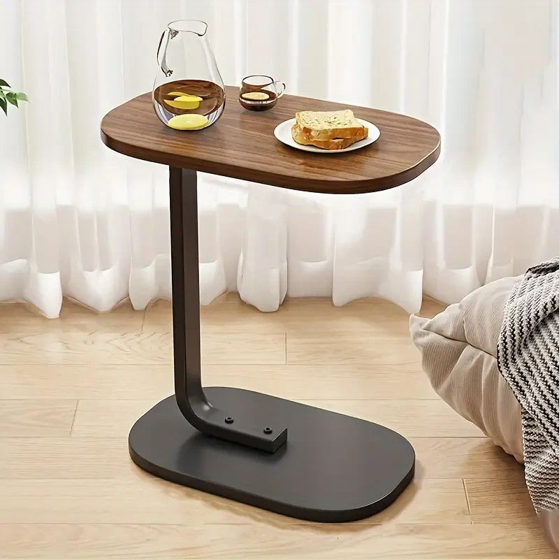 Cozy Appeal| Elegant Walnut Wood C-Shaped Side Table - Modern Durable Construction with Sturdy Black Metal Frame - Perfect for Living Room and Bedroom, Compact Design Ideal for RVs and Homes, Easy to Carry, Bedroom Side Table|Modern Side Table|Wood Metal