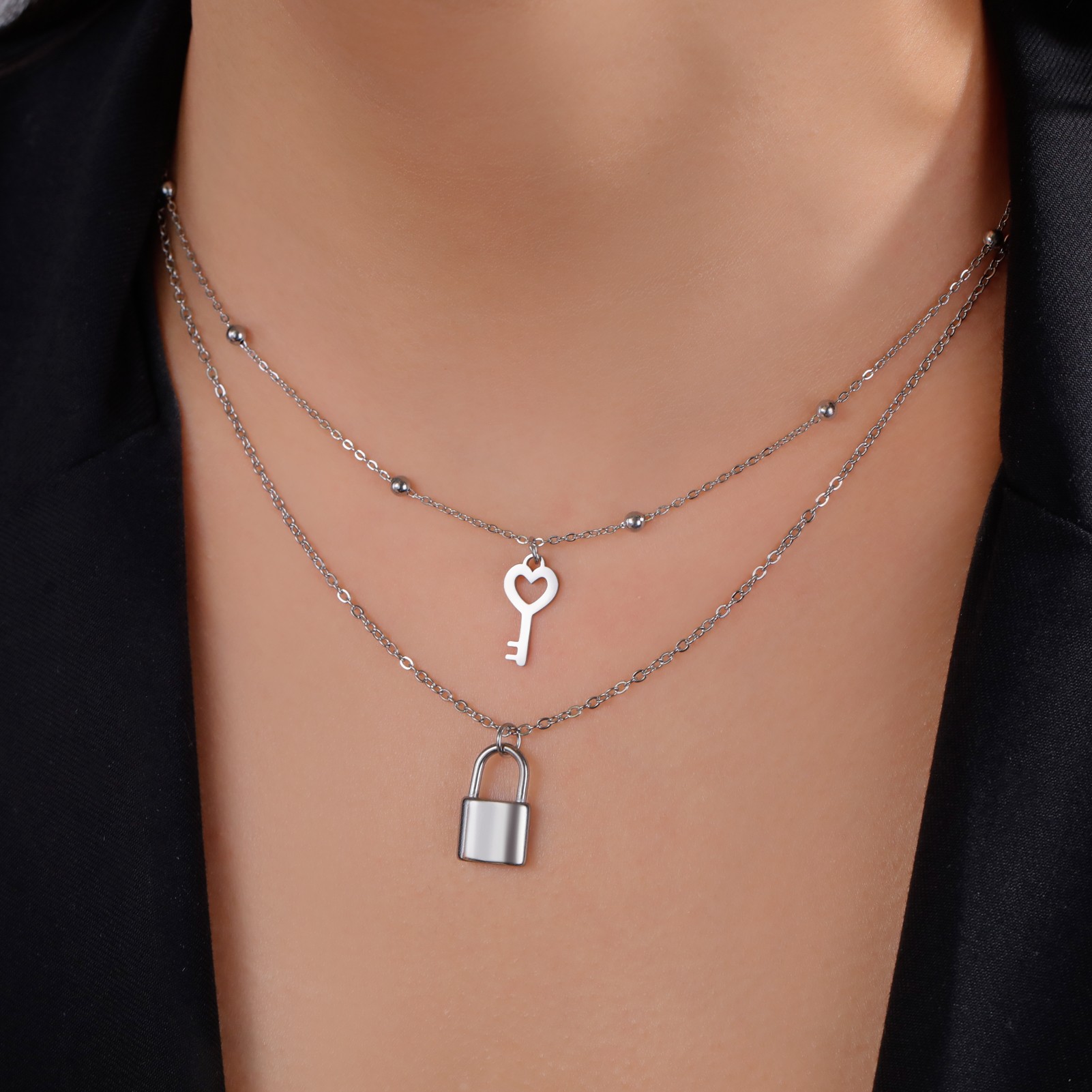 Skyrim Key Padlock Pendant Stainless Steel Necklace