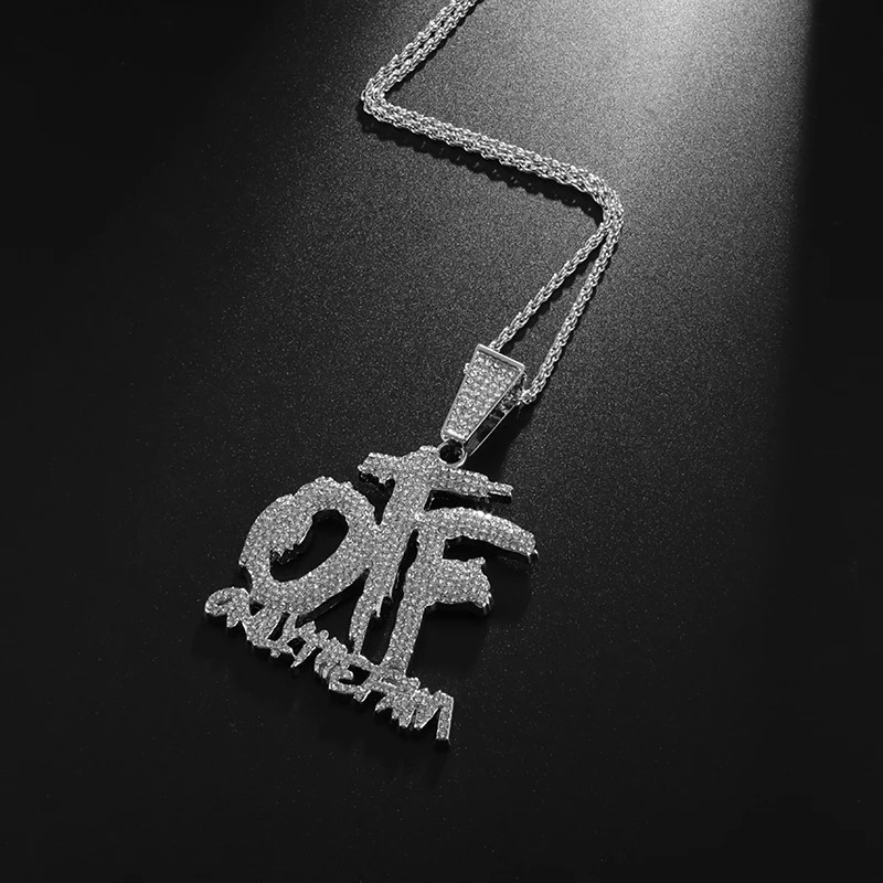 Luxurious Ice Crystal Zirconia Letter OTF Letter Pendant Necklace for Men and Women
