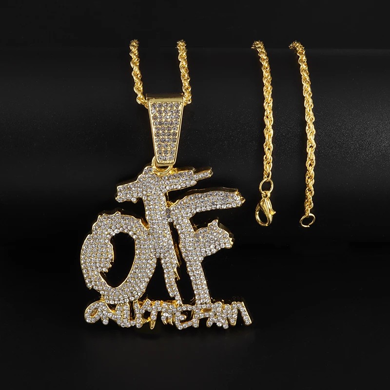 Luxurious Ice Crystal Zirconia Letter OTF Letter Pendant Necklace for Men and Women