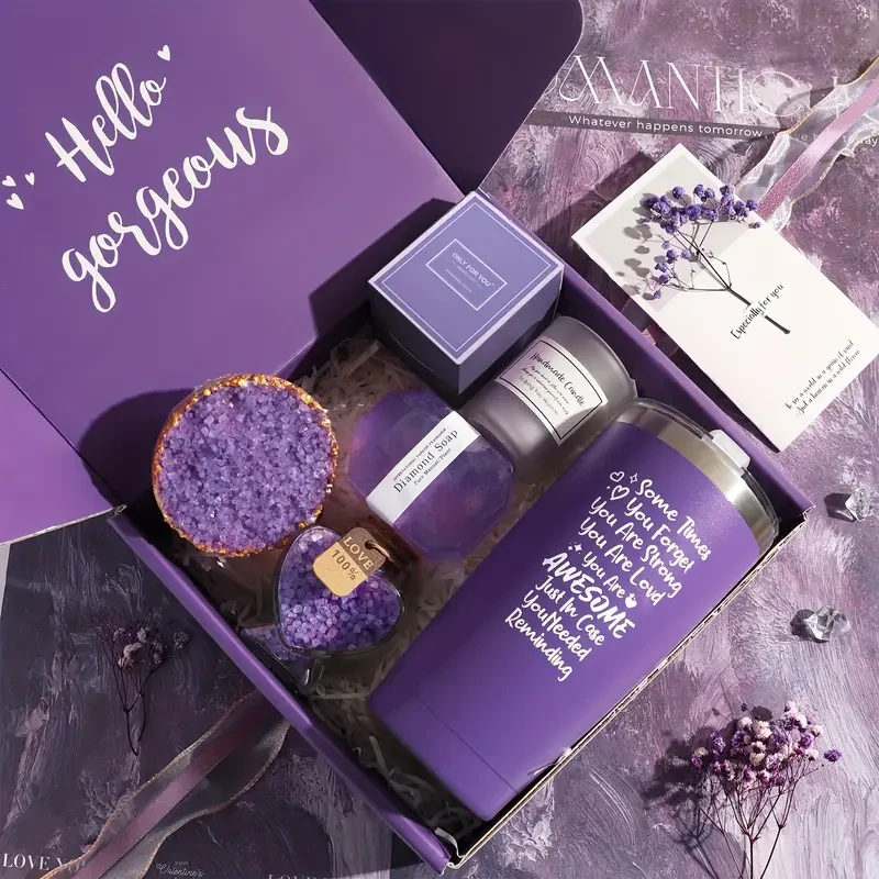 Hot Selling Bath Salt Gift Box Set Creative Gift Set Purple Crystal Theme Mother's Day Valentine's Day Best Friend Birthday Gift Shower Tablets
