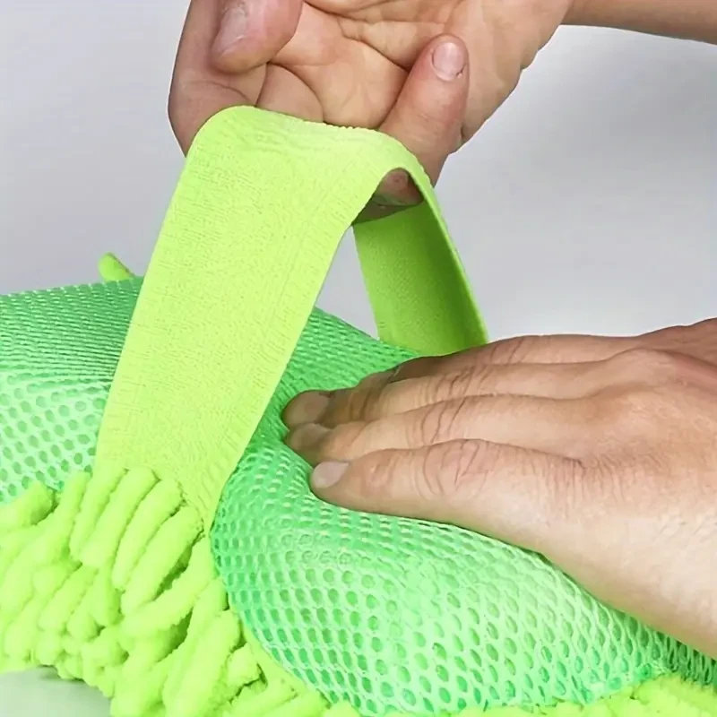 1pc Car Wash Mitt Chenille Microfiber Wash Sponge & Ultra-Absorbent Microfiber Waffle Drying Towel