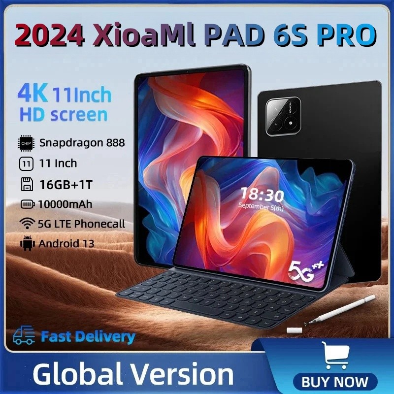 Pad 6S Pro Tablet - 11-inch HD 4K, Android 13, 5G Dual SIM
