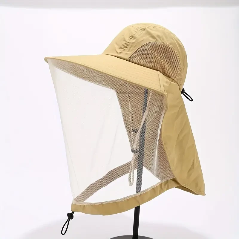 Men's Outdoor Mesh Hat, Fishing Hat With Face Cover, Sun Protection, Breathable Mesh Mask, Night Fishing Hat