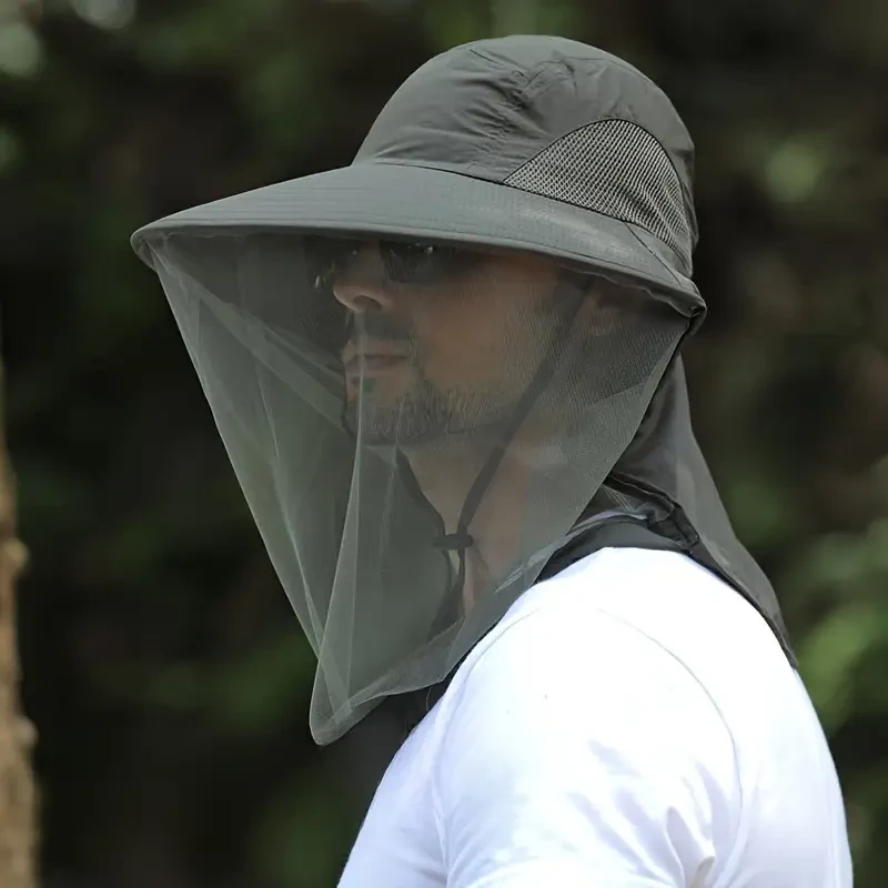 Men's Outdoor Mesh Hat, Fishing Hat With Face Cover, Sun Protection, Breathable Mesh Mask, Night Fishing Hat