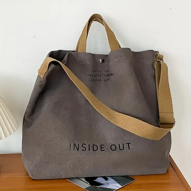 Vintage Letter Print Canvas Tote Bag