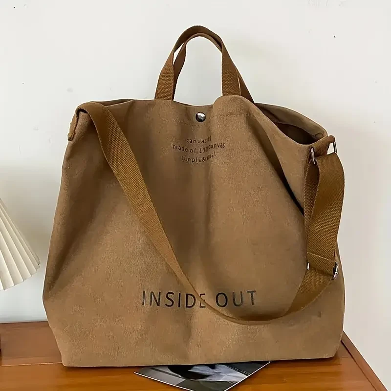 Vintage Letter Print Canvas Tote Bag