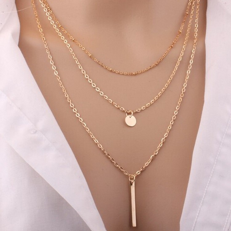 European and American Fashion Jewelry: Multi-layer Round Copper Bead Chain Sequin Metal Strip Necklace Elegant and Versatile
