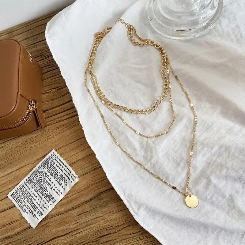 Multilayer Pendant Necklace with Crystal Zircon Heart and Star Charms