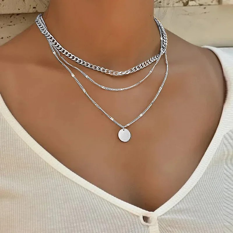 Multilayer Pendant Necklace with Crystal Zircon Heart and Star Charms