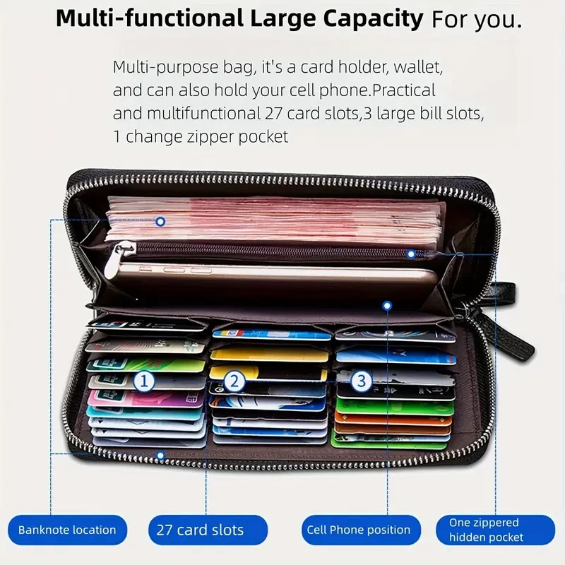 Versatile Black Faux Leather Long Wallet