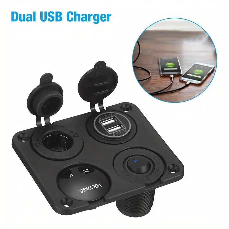 4-Gang 1-Panel Dual USB Charger with LED Voltmeter