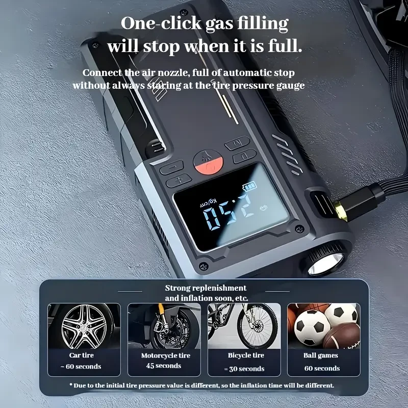 8000mAh Rechargeable Lithium Battery Portable Air Compressor Tank Style with Digital Pressure Gauge