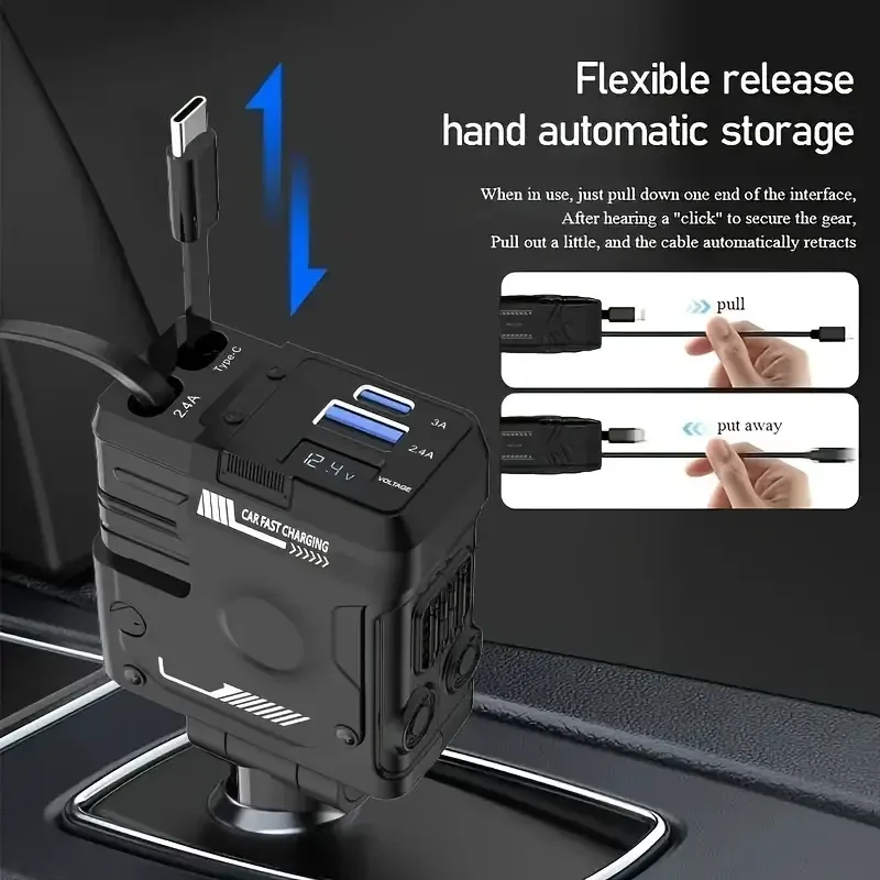 YITUMU Retractable Car Charger with Retractable Cable (80.01 cm) 66W
