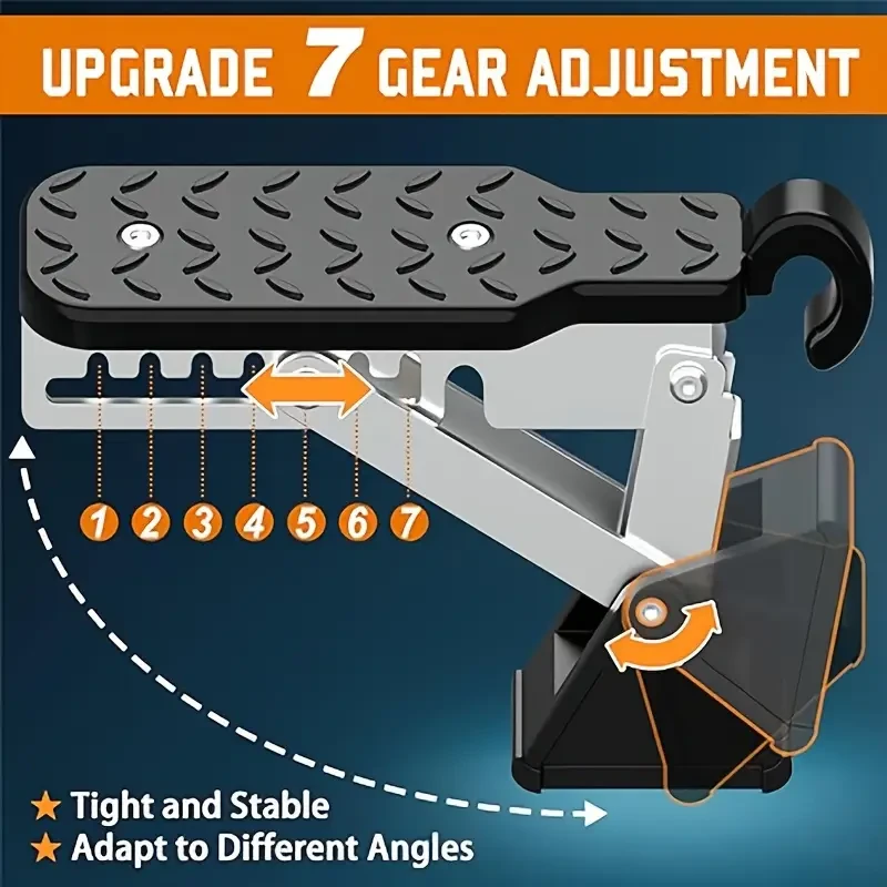 1PC Multi-Functional Folding Car Door Step - Aluminum Alloy Universal Fit Vehicle Rooftop Assistance Pedal with 7-Gear Adjustment, Anti-Slip Design, and Rubber Block Stability for Easy Roof Access