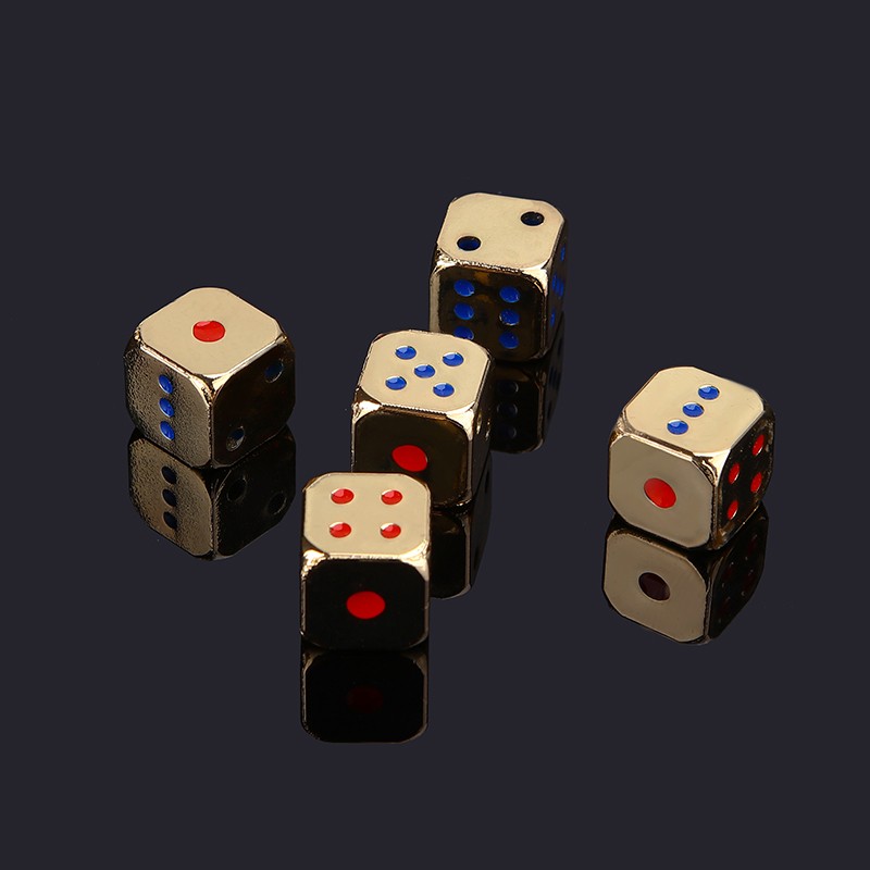 5PCS/1Set Creative Metal Dice Golden/Silver Funny Game Dice with Colorful Points