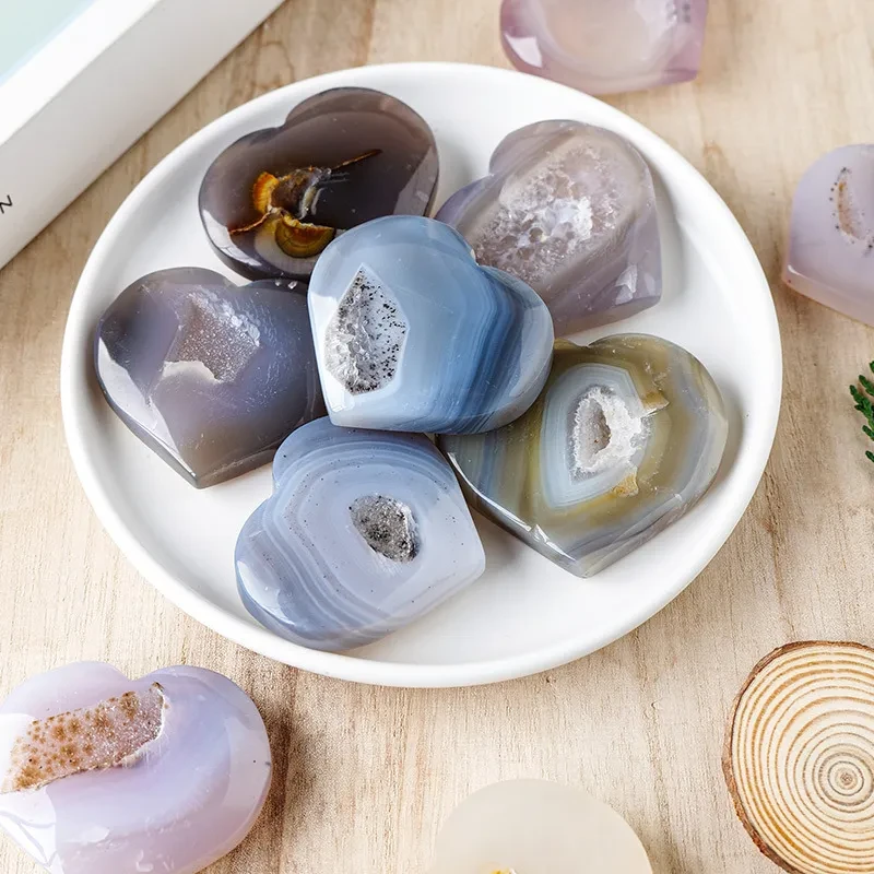 Natural Crystal Agate Cave Love Handlebars Original Stone Ornaments