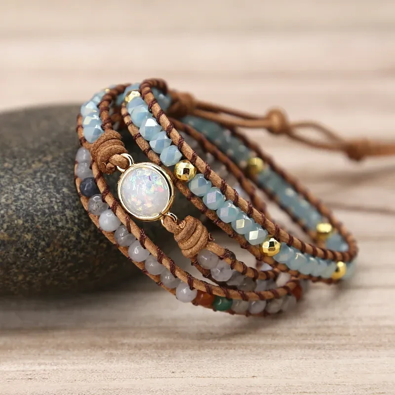 European And European Opel Bracelet Natural Stone Braided Pure