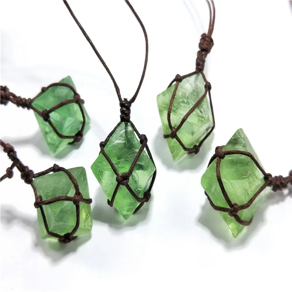 Natural Blue and Green Fluorite Rough Stone Pendant Necklace