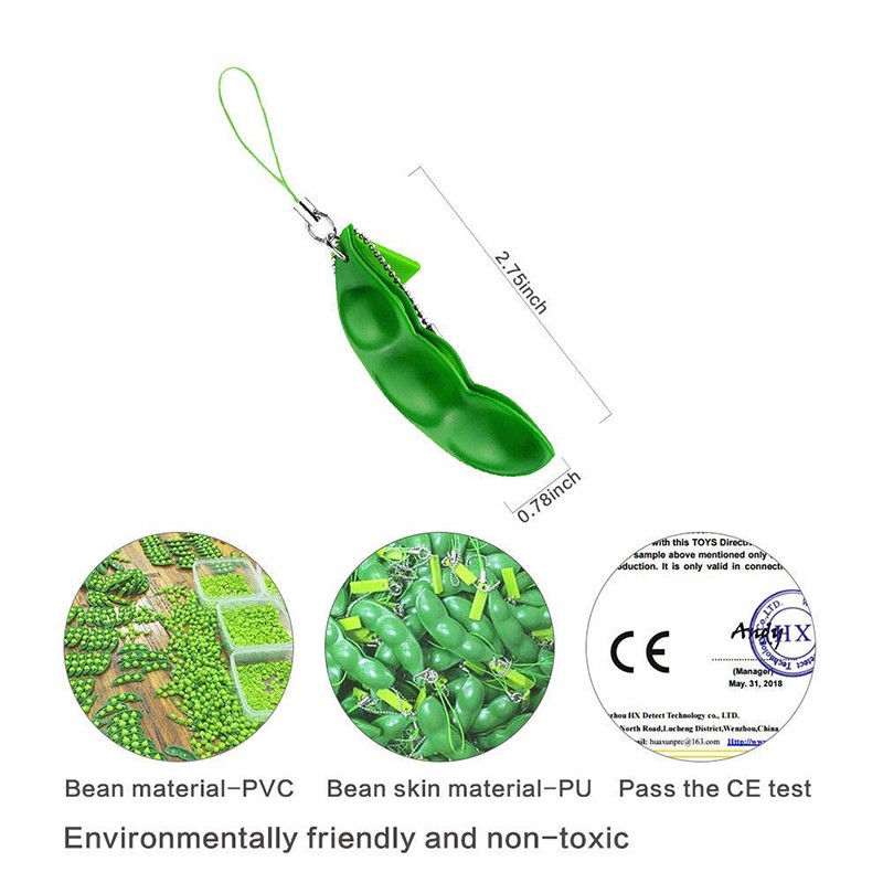 2Pcs Peapod Fidget Toy Squeeze Bean Edamame Pea Keychain Keyring