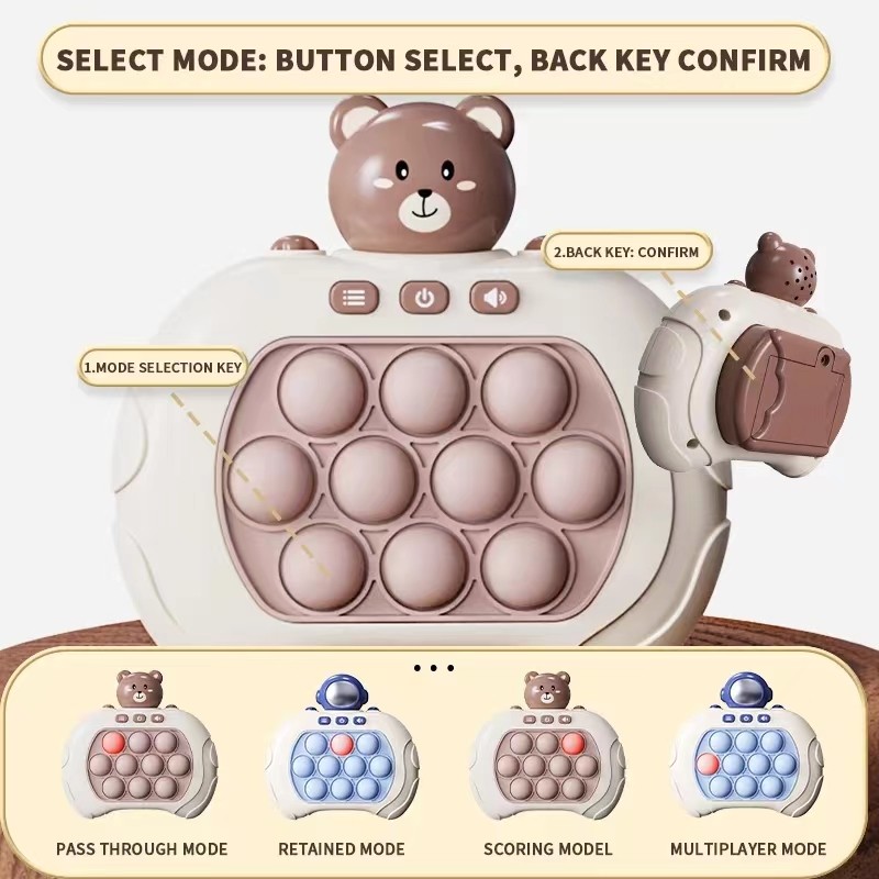 Quick Push Bubbles Game Machine Kids Cartoon Fun Whac-A-Mole Squeezing Anti-Stress Sensory Bubble Pop Fidget Toy