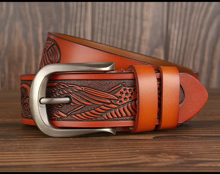 Men's Cut Cowhide Carved Belt