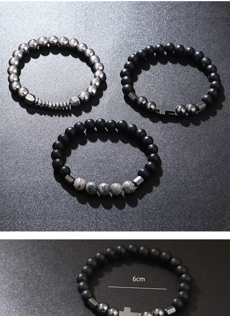 Bracelet UFO Cross Haematite Retro Bracelet Map Stone Elastic String Bracelet