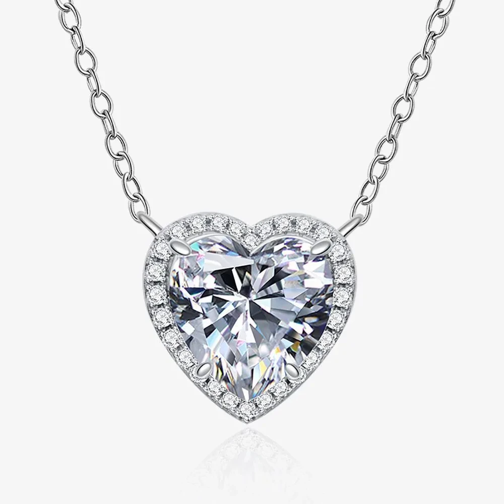 925 Sterling Silver Heart Cross Chain Inlaid Center Stone Women's Necklace