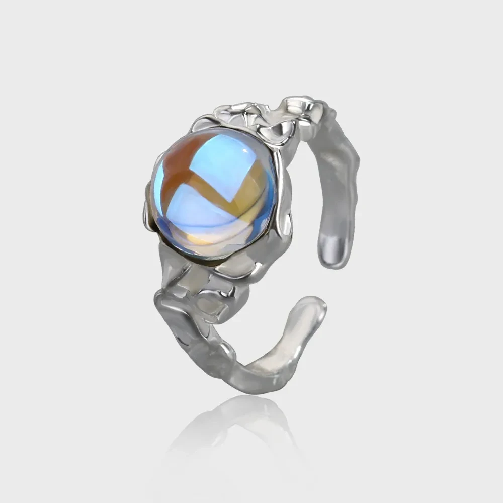 Moonlight Stone Small Group Design Ins Cool Wind High-grade Round Ring