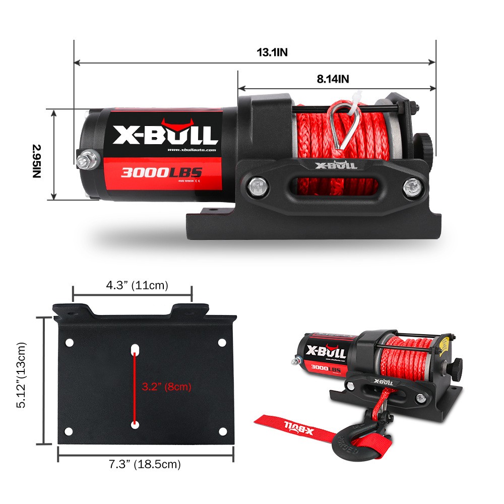 3000 Pound Electric Winch Nylon Rope