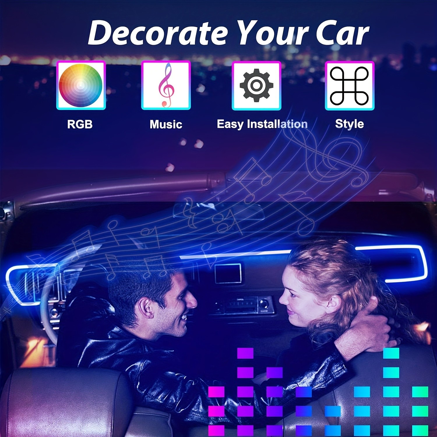 196 Inch Car Interior LED Strip Lights, RGB USB Ambient LED Lighting Kit with App Control, Fiber Optics & Music Sync Rhythm for Car Door, Console & Dashboard