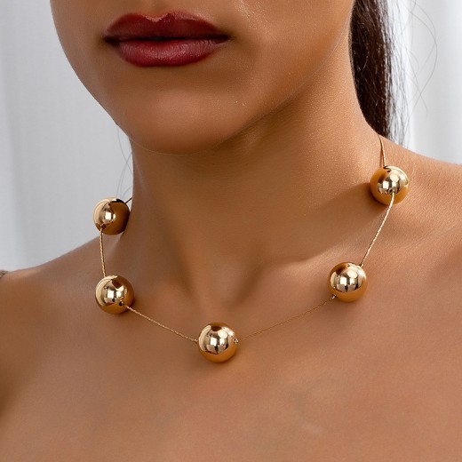 Simple Fashion Geometry Pattern Big Round Bead Necklace