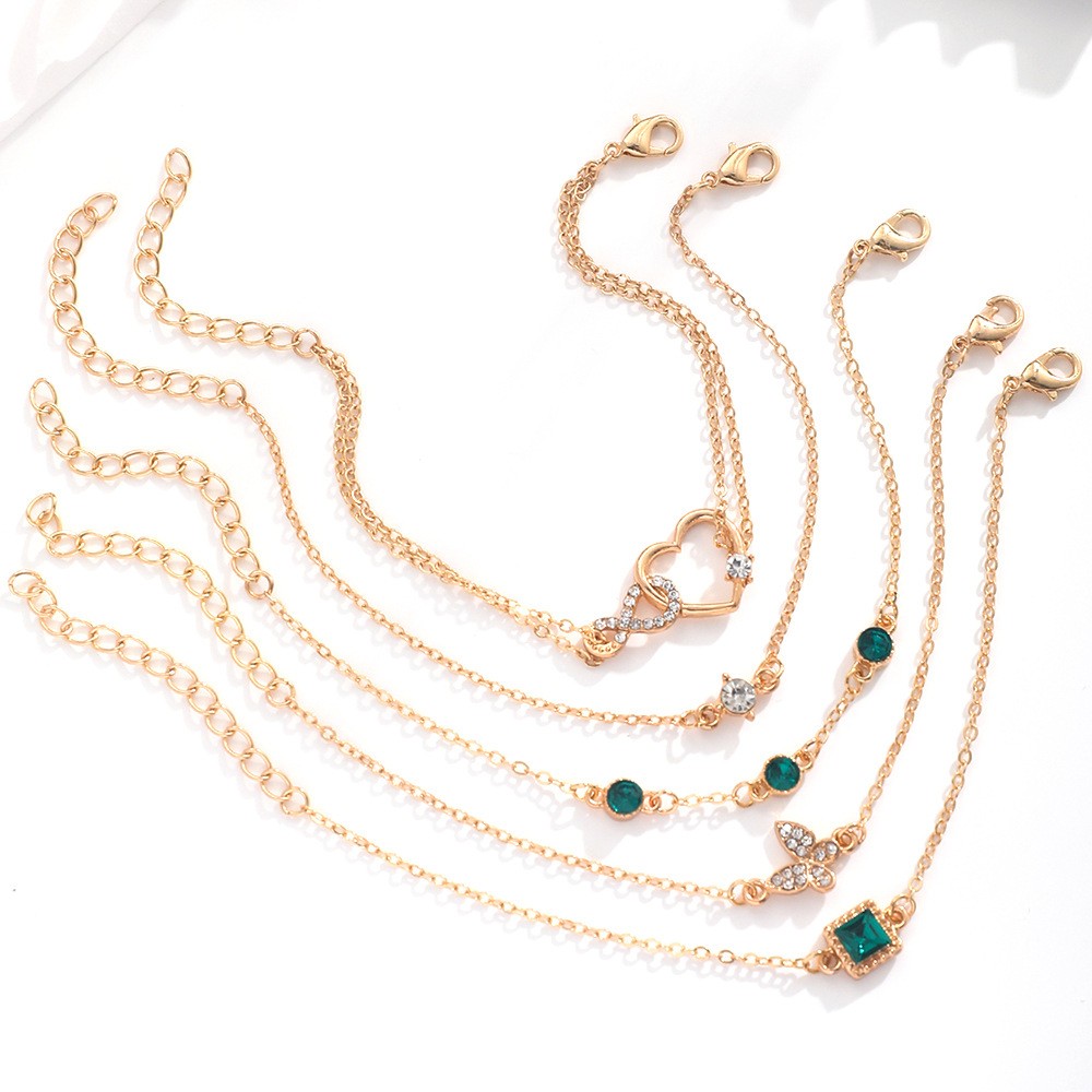 Bohemian 5pc Green Crystal Bracelets Jewelry Set For Women