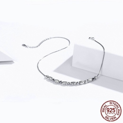 Round Beads 925 Sterling Silver Fashion White Gold Plated Anklet