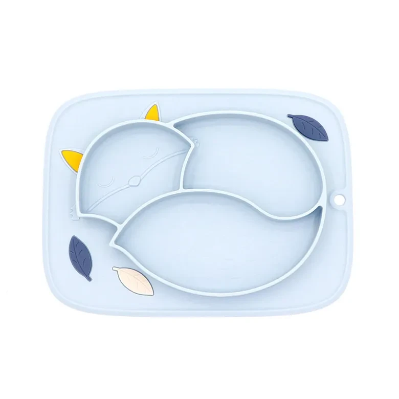 Color Matching Soft Cute Fox Strong Adsorption Platinum Silicone Dinner Plate Integrated Children'S Non-Slip Partitioned Dinner Plate