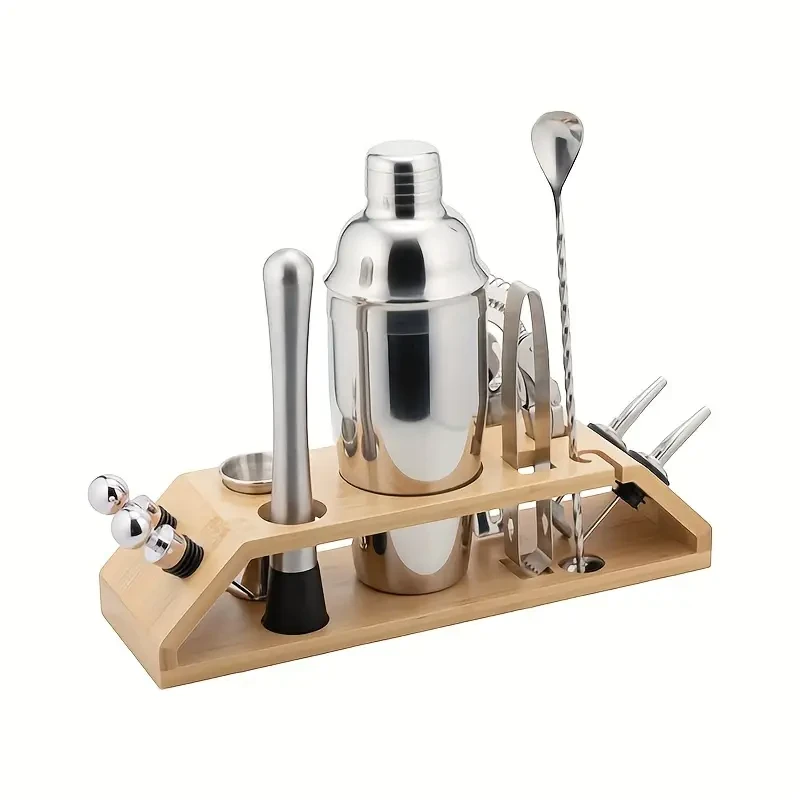 12-Piece Premium Cocktail Shaker Set With Bamboo Stand For Bartenders