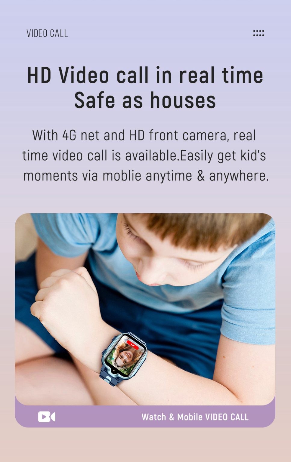 Kids Smart Watch, K15 Model, 4G Video call, IPX7 Water Proof, PINK
