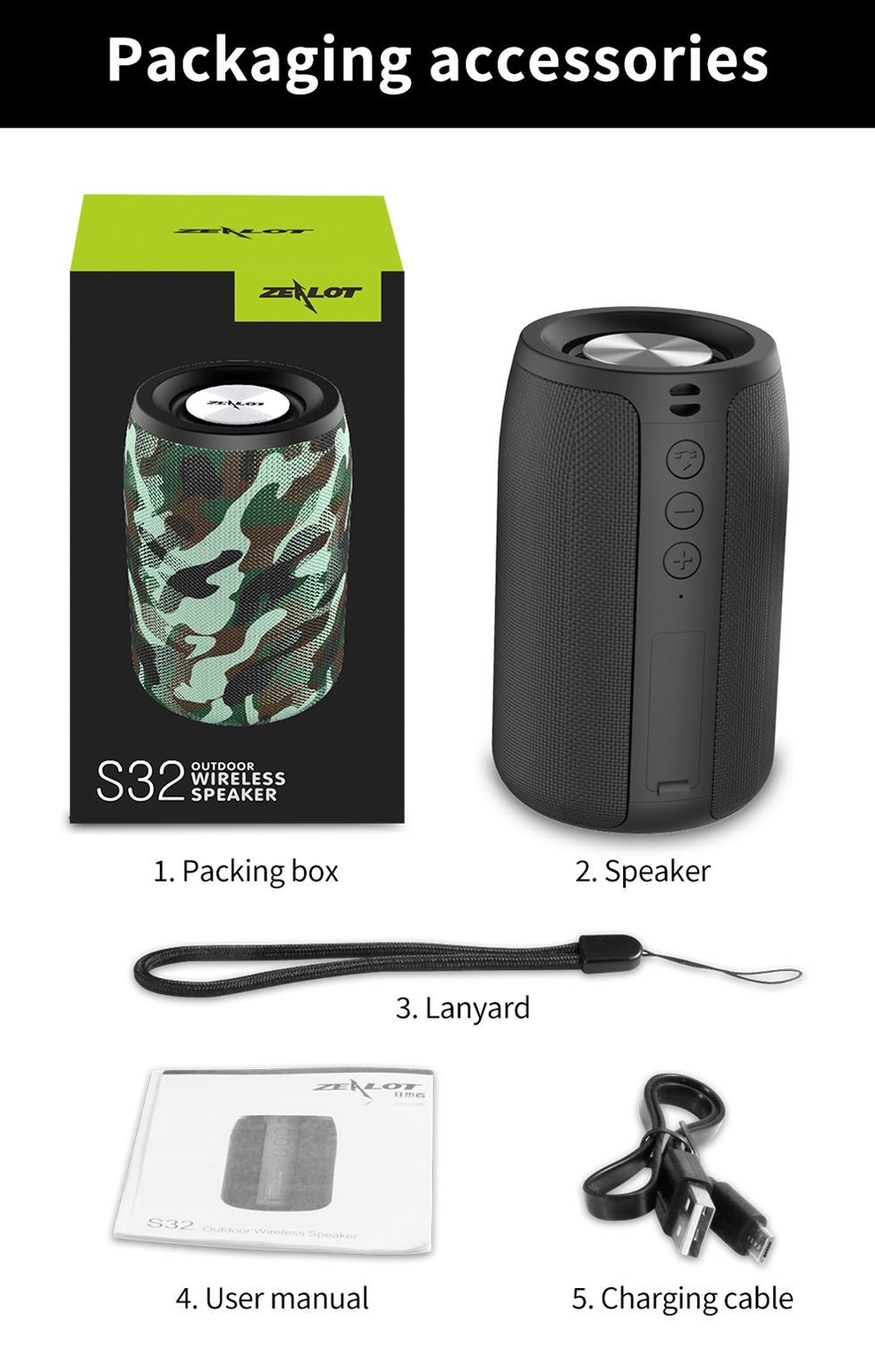 Speaker, Bluetooth speaker, S32, 8 Hours Playing, HiFi Sound