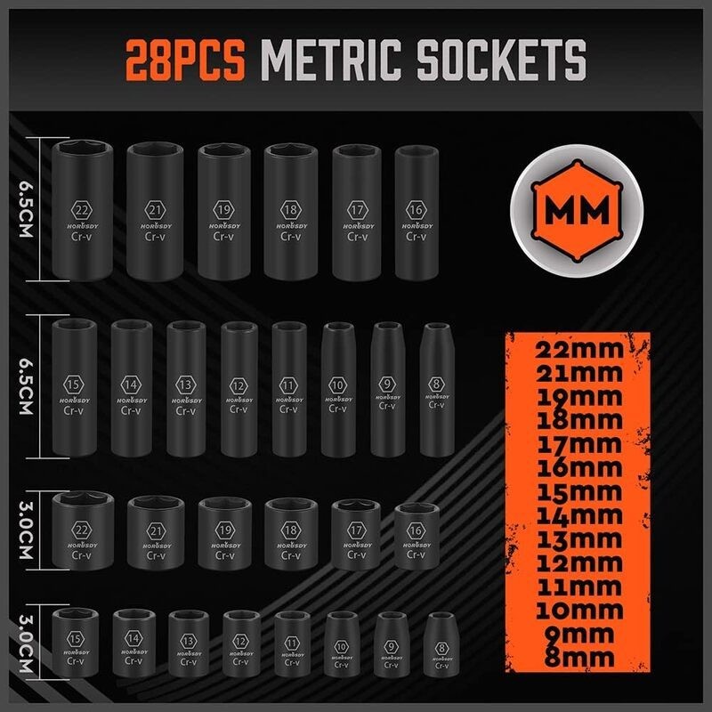 Impact Socket 3/8" Drive Impact Socket SAE & Metric HORUSDY