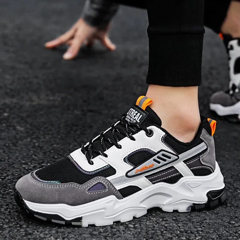 Men's Black & White Lace-up Mesh Sneakers