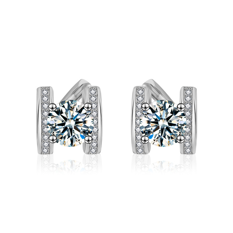 Simple Moissanite Silver Alphabet Letter Earrings