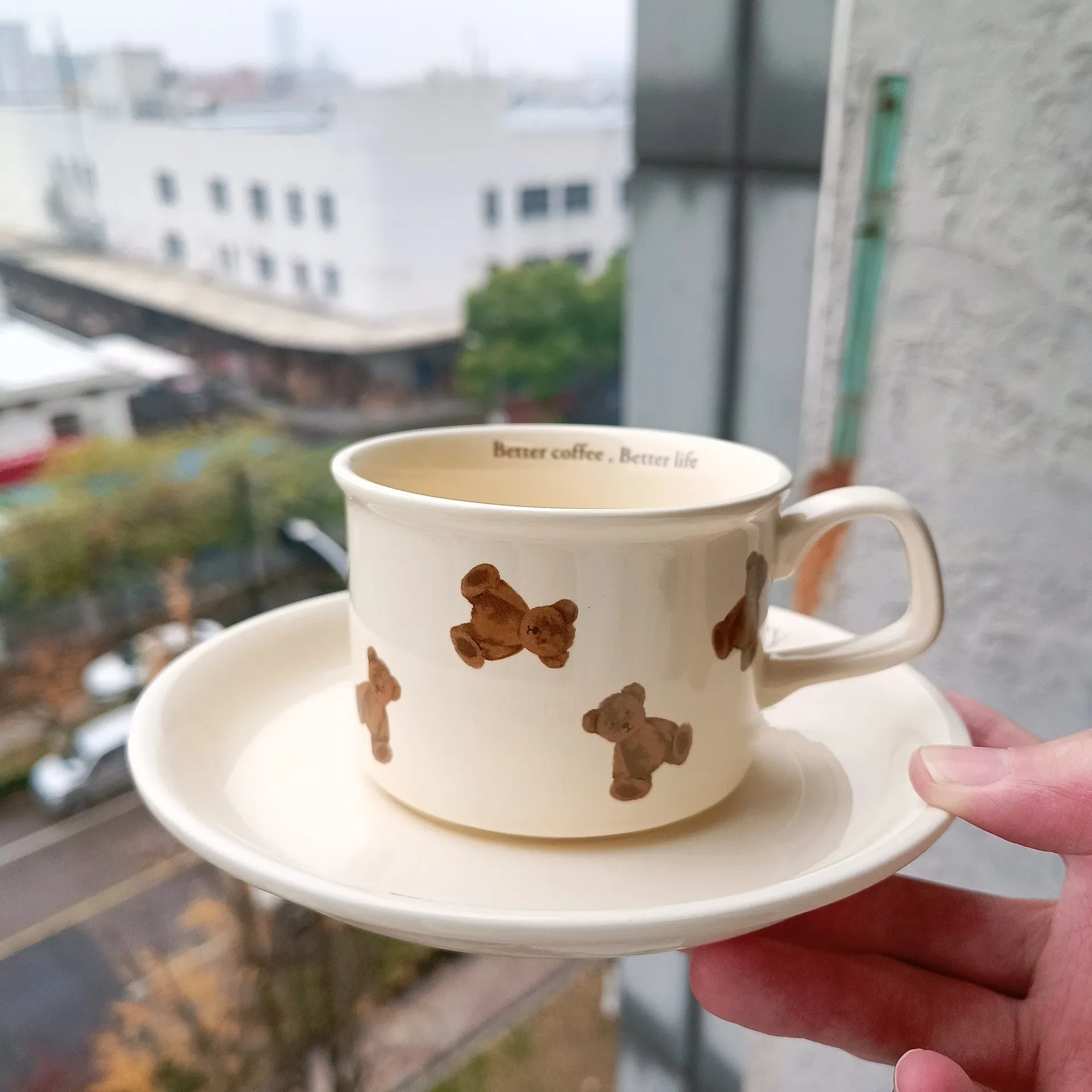 Cartoon Bear English Alphabet Coffee Cup Saucer Set Cup Ceramic Cutlery