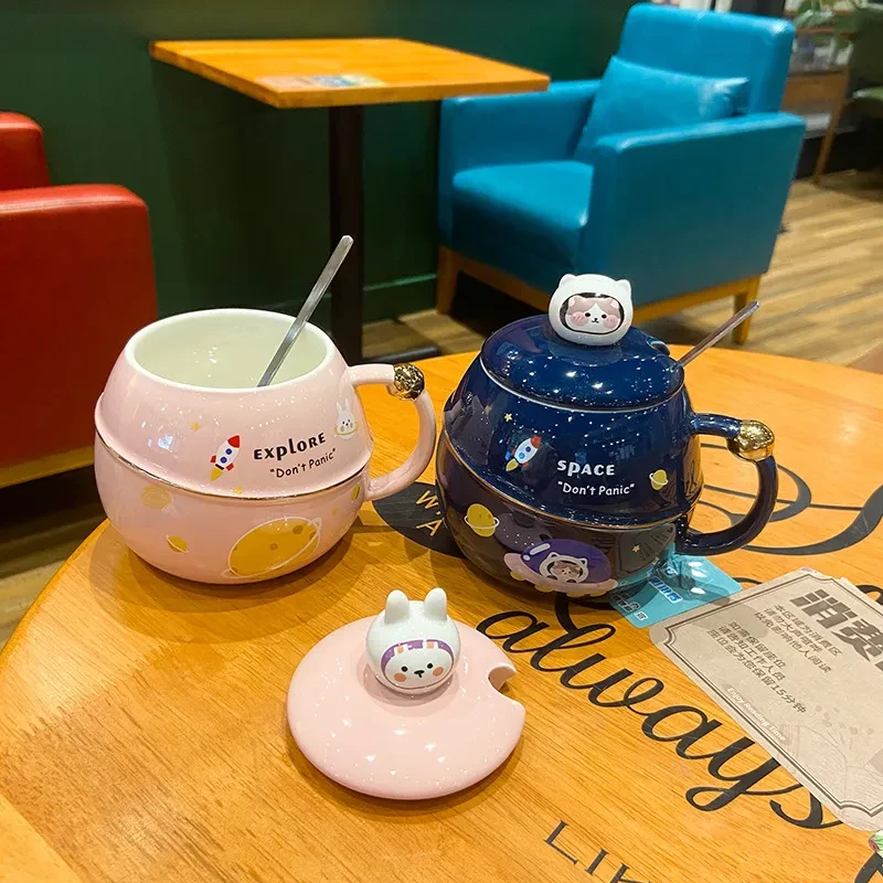 Creative Sky Bunny Potbelly Mug Cute Spoon With Lid